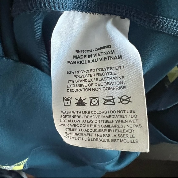 Nike Dri Fit Leggings Teal Striped White Neon Yellow Logo On Leg Size Large - Picture 15 of 15